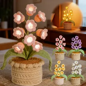 Lily of The Valley Lamp,Crochet Artificial Flowers with Night Lights,Cordless Table Lamp- Women Gift Ideas,Desk  Decorations warm-light home