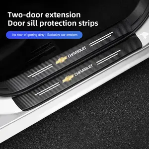 4Pcs Car Carbon Fiber Door Sill Sticker Anti-Scuff Plate Anti-Scratch Protective For Chevrolet Corvette Montana TrailBlazer Silverado Traverse Camaro Suburban Equinox Bolt Cruze Malibu Colorado Trax SS Spark Captiva Onix Spin Impala Cobalt