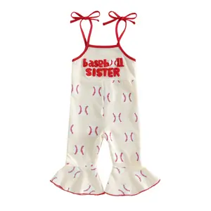 Babamoon Toddler Baby Girls Romper Cute Letter Baseball Sister Embroidery Sleeveless Square Neck Bell Bottoms Jumpsuit Holiday Overalls Jumpsuit 6M-3Y