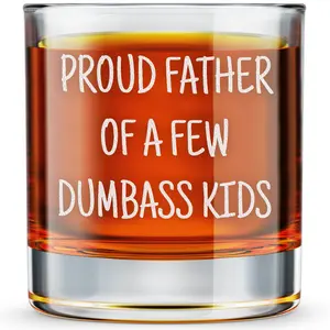 Gifts for dad - Proud Father of a Few Kids- Dad gift - Father's Day Gift - Engraved Whiskey Drinking Glass 10.25 Oz rocks glass Drinkware