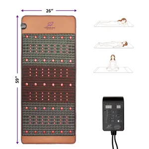26" x 59" Far Infrared Heating Pad for Full Body Relaxation, Geanic Nano Tourmaline Micro-Ceramic Ball Mat with 660nm Red Light & 850nm NIR, 1-12H Timer, 6-Coil Design, Model K148