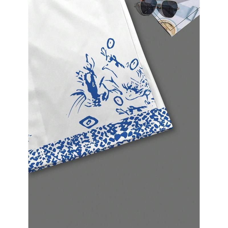 Men's Vacation Palm Tree Digital Print Shirt And Shorts Casual Suit Fabric Menswear