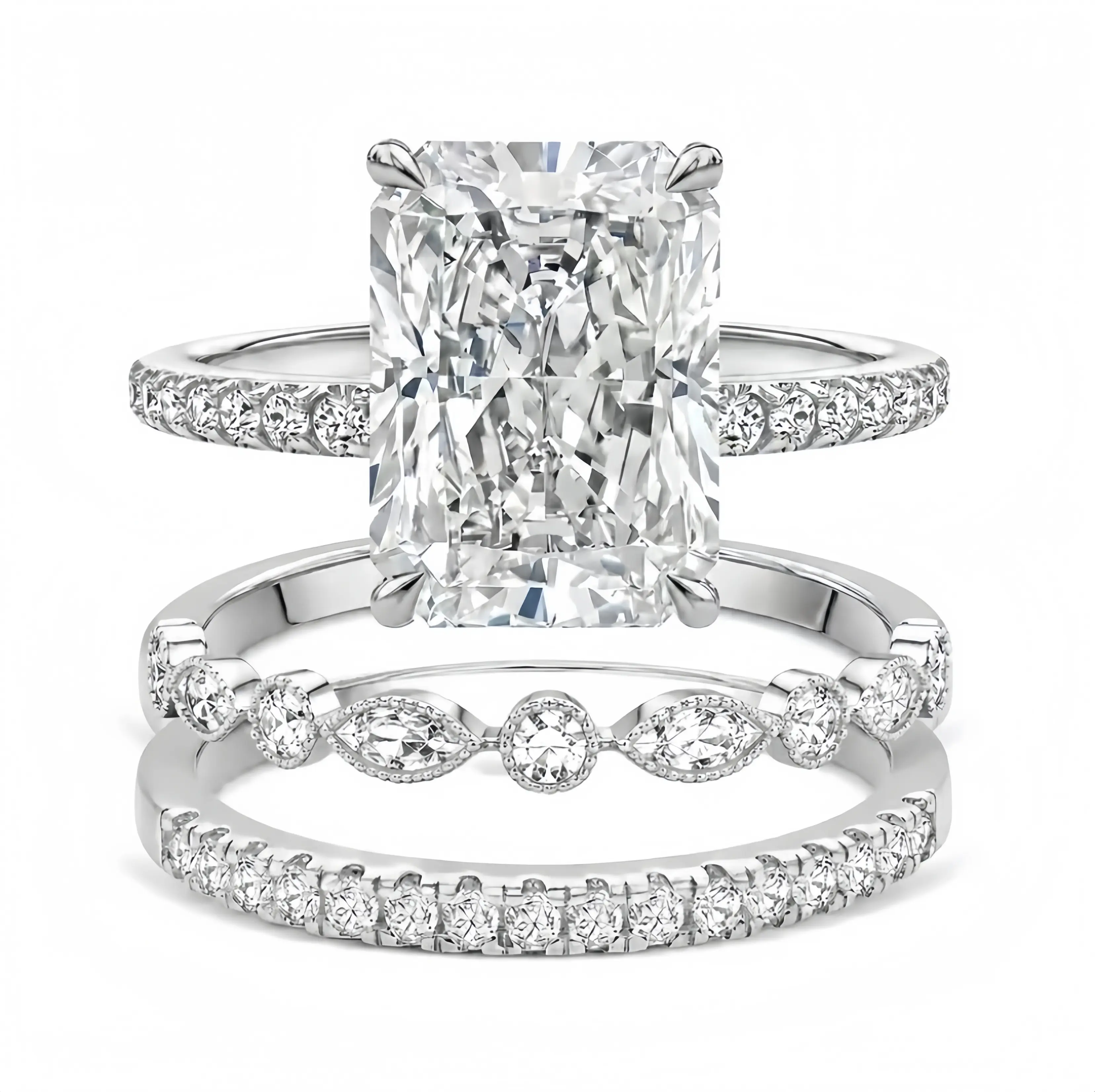 3CT Radiant Cut Rectangle Ring - Elegant Wedding Promise Jewelry, Stackable Party Gift for Her