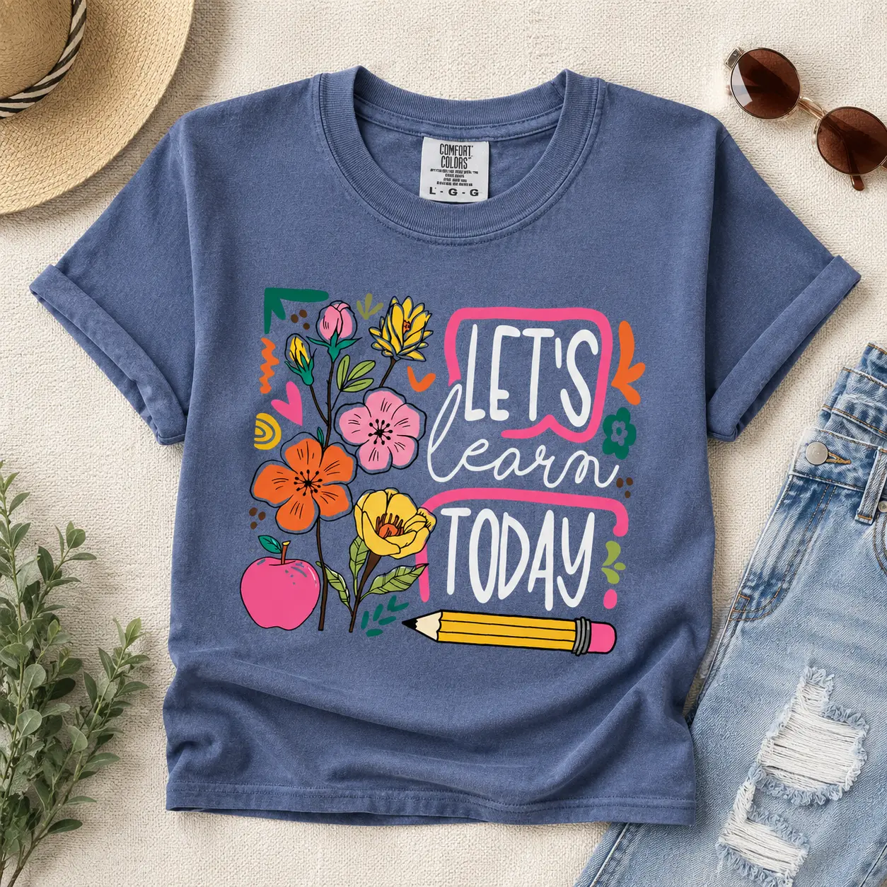 Comfort Colors Boho Floral Teacher TShirt, Back To School Shirt, Let's Learn Today Tee, Retro Teacher Design, Special Education Gift - TrendWear USA