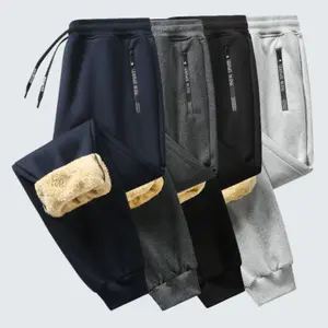 Men's Fleece-Lined Jogger Pants with Zippered Pockets, Warm Winter Sweatpants for Running, 4-Pack