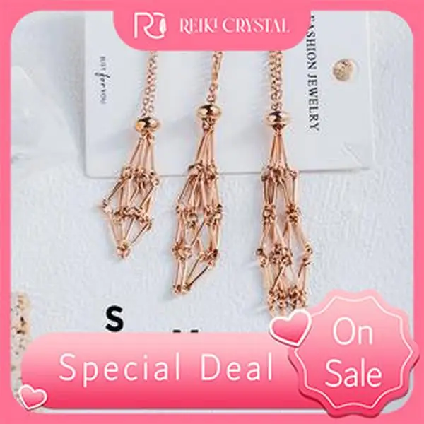 【Rose Golden】 Net Metal Bamboo Necklace Woven Pendant