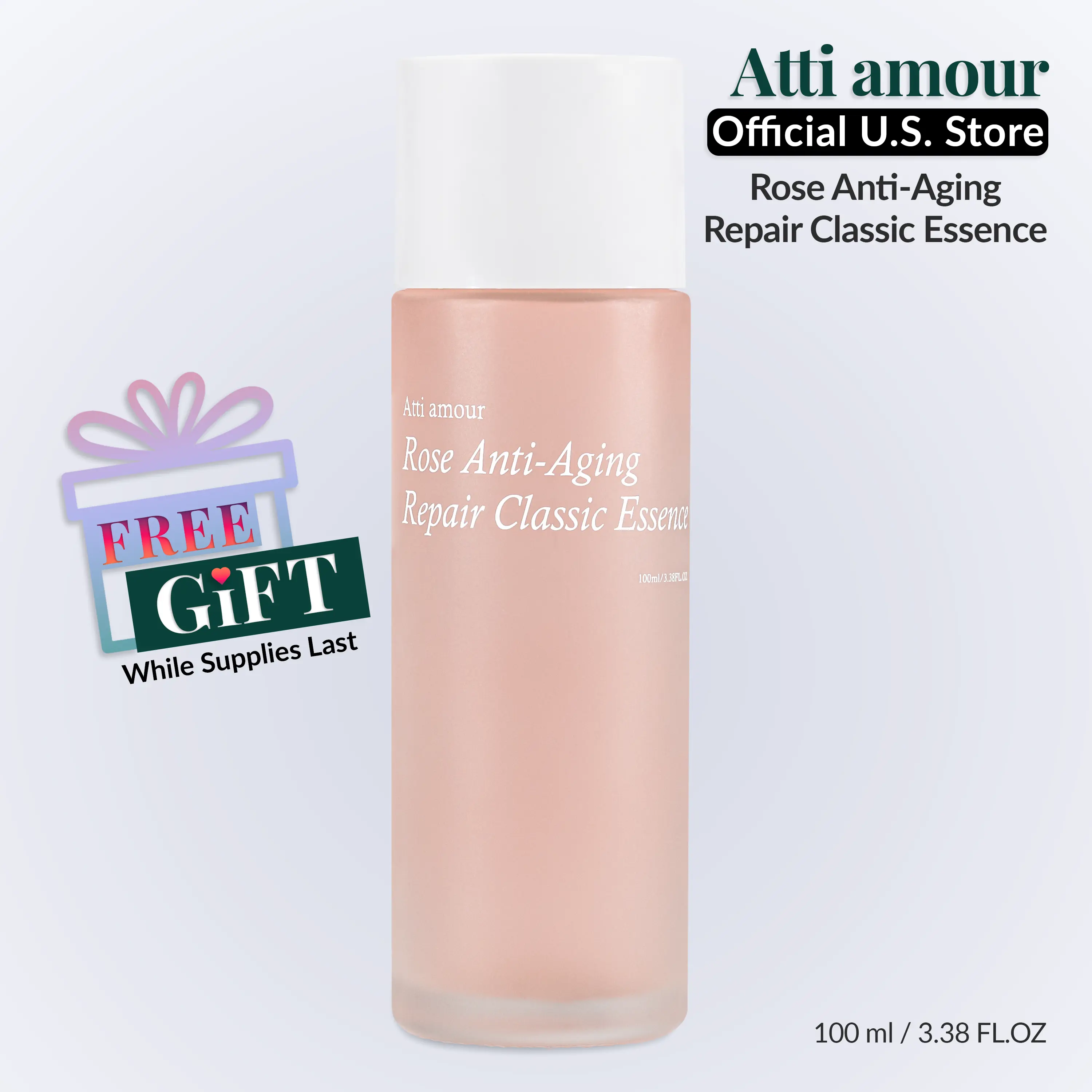 [Atti Amour] Rose Anti-Aging Essence - Hyaluronic Acid, EGF, Collagen for Sensitive Skin, Fragrance-Free, Waterless Formula, Anti-Wrinkle & Hydrating Gentle Flower