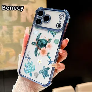 Phone Case for iPhone 17 Pro Max 16 15 Plus Air 14 13 12 11 E Sea - turtle Fantasy Pattern Electroplating Transparent Silicone Drop-proof Protective Cover