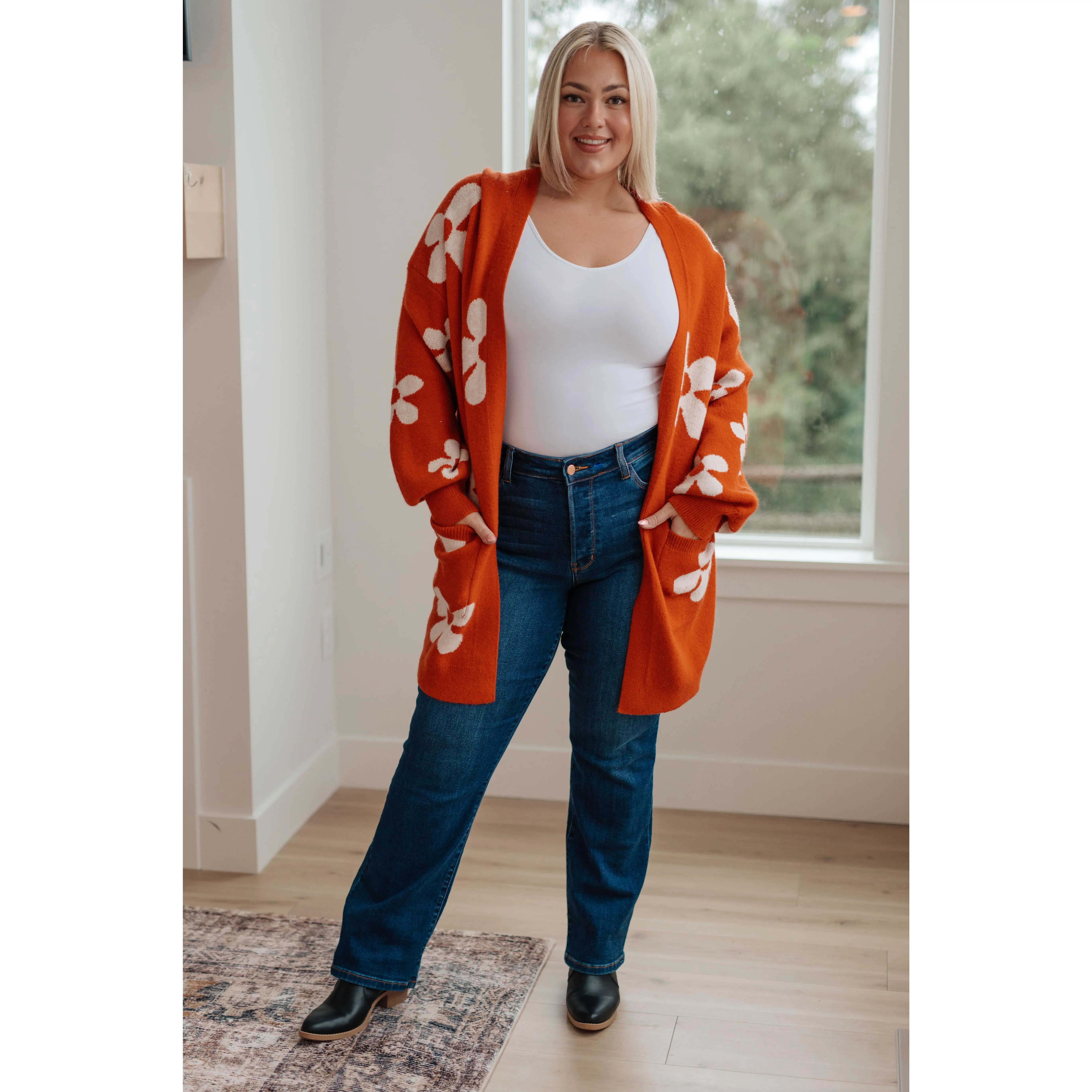 Jodifl Enough Anyways Floral Cardigan in Burnt Orange
