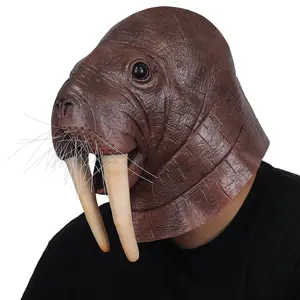 This narwhal full latex mask features a unique design, including realistic dark brown skin, ivory-colored tusks in beige, and black round eyes. It’s perfect for Halloween ocean-themed cosplay, animal-themed parties, short video shooting, and pranks.