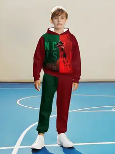Boys' C Ronaldo '7 Honor Element Hoodie Set, Casual Fit, Outdoor Trendy, Comfortable Wear, Spring & Fall Fashion