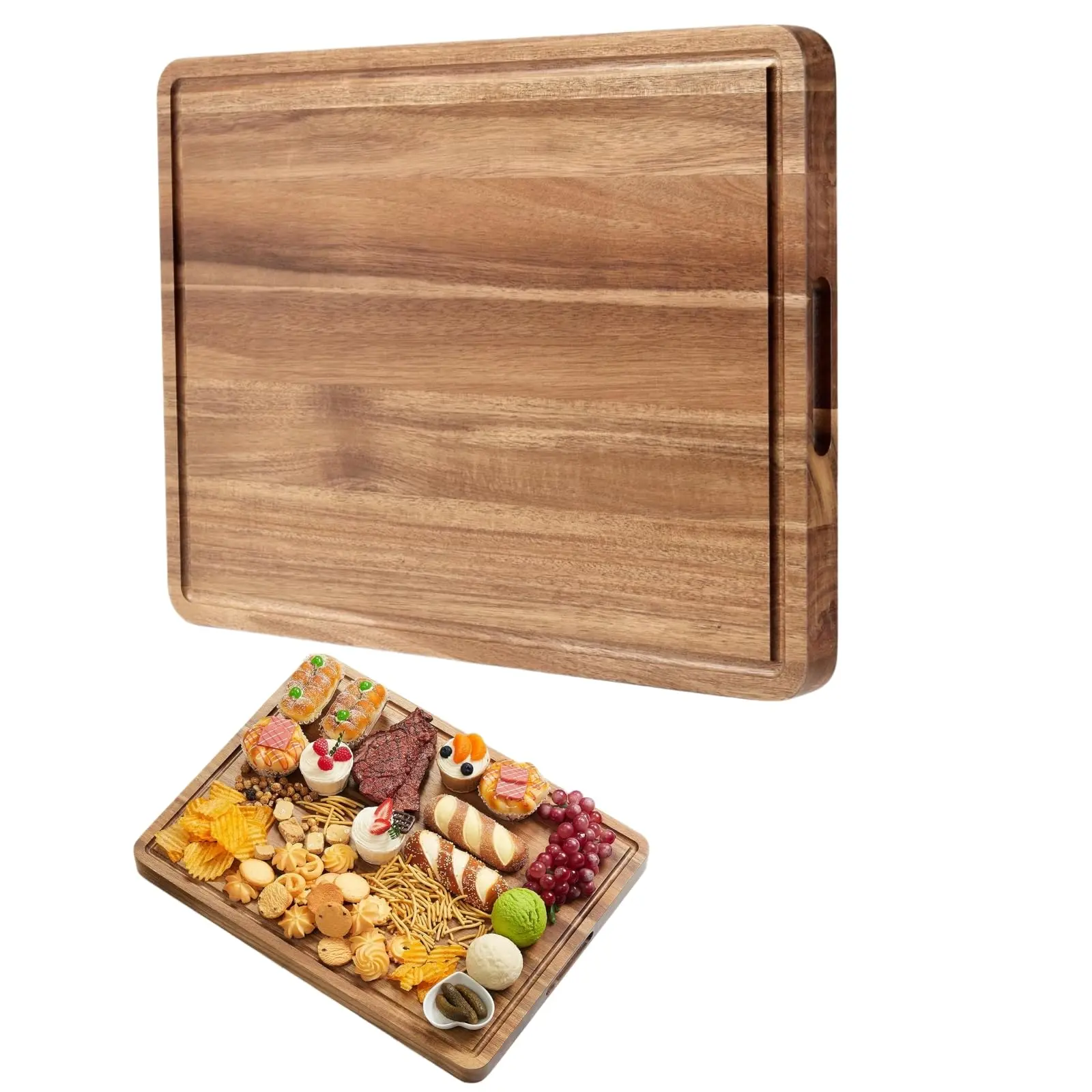 GARVEE Large Cutting Board for Kitchen, 20x15 Inch Acacia Wood Cutting Board with Grip Handle & Juice Groove, 1.38" Thick Wooden Chopping Boards, Reversible Butcher Block for Meat Turkey Cheese