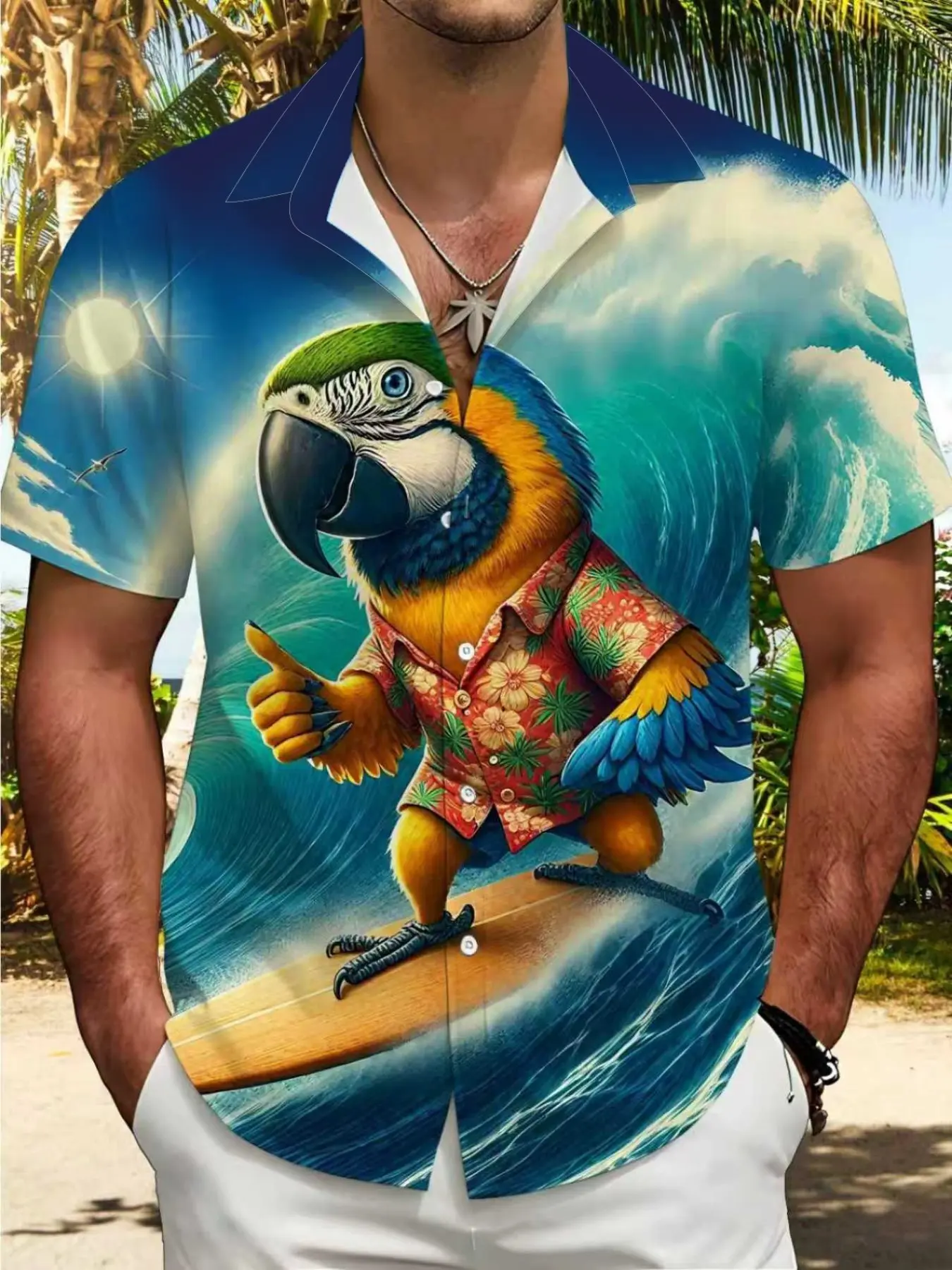 Men's Summer Hawaiian Tropical Casual Shirt, Animal Print Shirt, Casual Printed, Fun Surf Parrot Design, Soft Skin-Friendly Material, Breathable Sweat-Wicking, Short Sleeve Button Version, Limited-time holiday offer, fast delivery, Breathable Casual Top