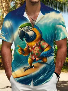 Men's Summer Hawaiian Tropical Casual Shirt, Fun Surf Parrot Design, Soft Skin-Friendly Material, Breathable Sweat-Wicking, Short Sleeve Button Version, Limited-time holiday offer, fast delivery.