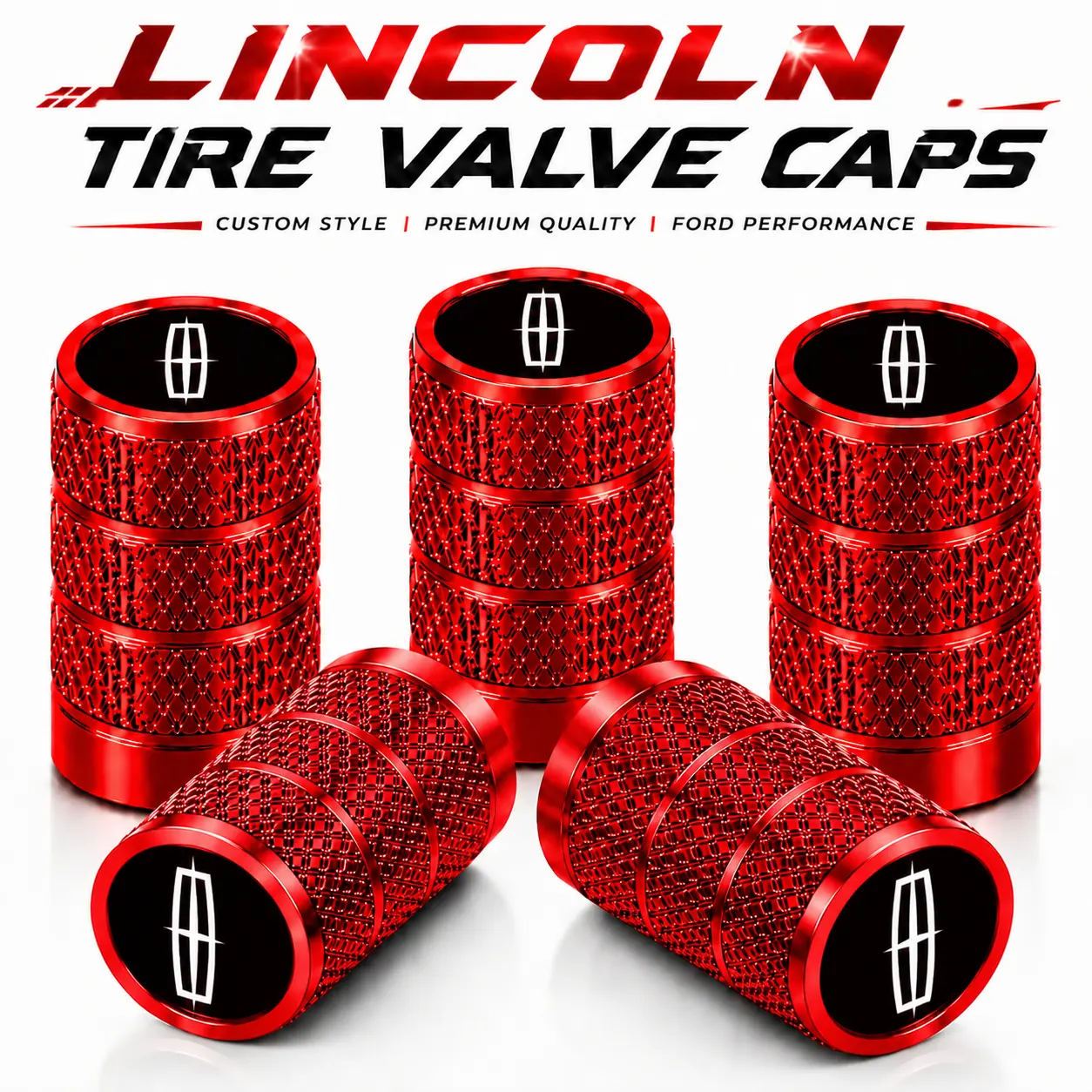 5 Pack Knurled Aluminum Tire Valve Stem Caps for Lincoln Navigator Aviator Nautilus Corsair Continental MKZ Rust Corrosion Resistant Airtight Rubber Seal Dustproof Leak Free No Tool Easy Install Luxury SUV Exterior Accessories