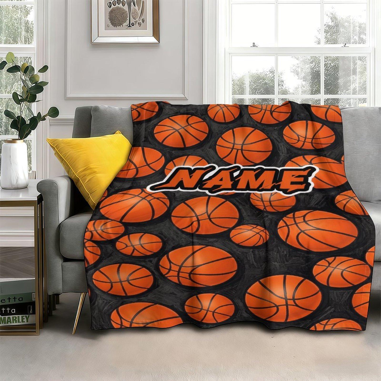 Custom Name Basketball  Themed Blanket ,Personalized Name Gift ,Suit for The Sofa, Bed, Travel, Camping, Living Room, Office, Chair，Gifts for Family or Child  ,Friend , Send your custom text via shop chat to personalize