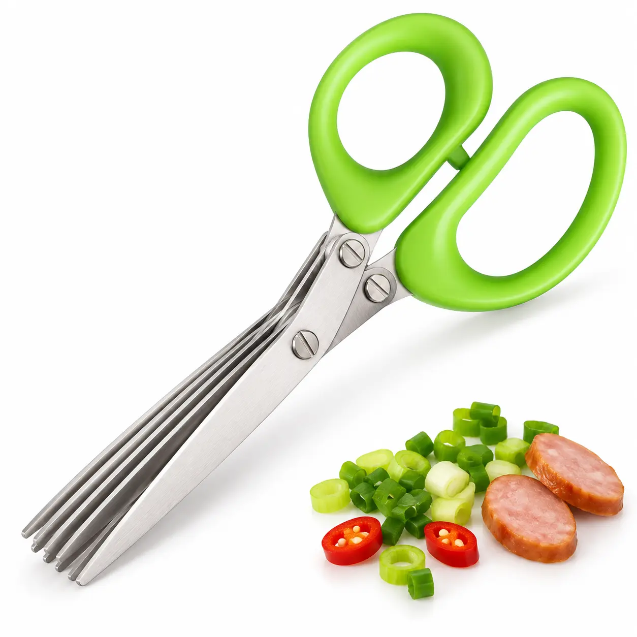 Stainless steel herb scissors, with 5 blades, multi-blade herb cutting scissors, suitable for kitchen salads