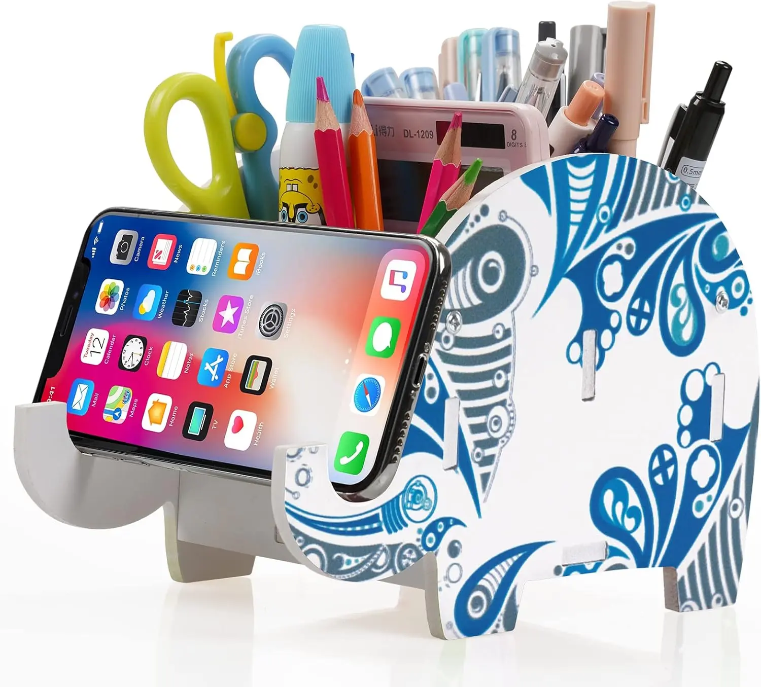 Pen Pencil Holder for Desk Cute Elephant Gifts Desk Organizer Marker Makeup Brush Holders Workspace Organizers Office Decor Accessories with Phone Stand Christmas Gifts For Women Men Adults