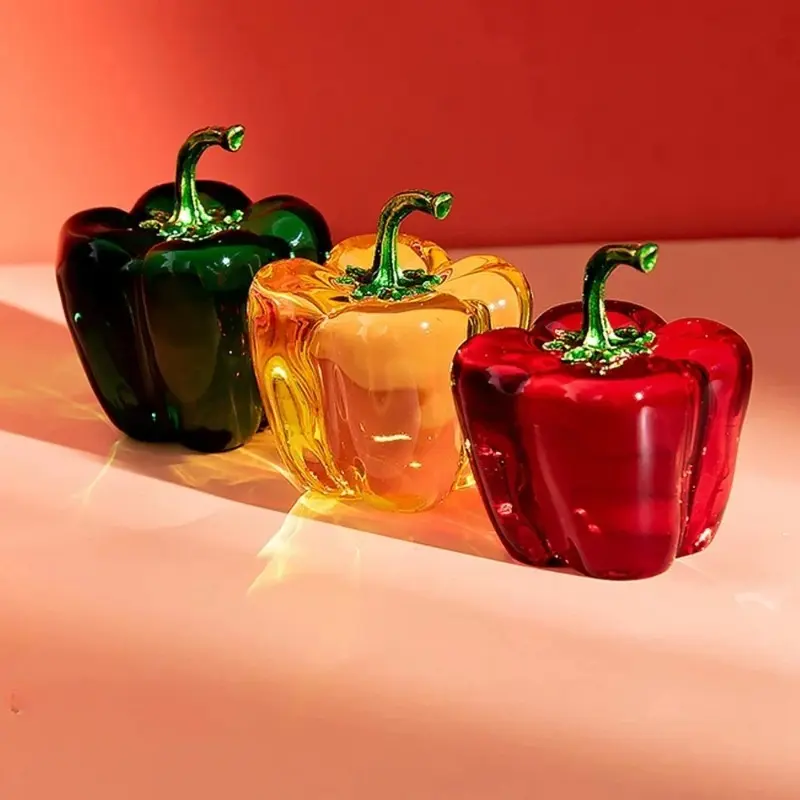 Coloured Glaze Green Pepper Ornaments, Crystal Chili Figurine Home Decor, Collectible Souvenir & Gift