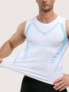 1/3 Counts Men's Compression Body Shaper Tank, Tummy Control & Posture Support Vest Top, Breathable Perforated Sleeveless Athletic Shapewear Shirt, Shaping Vest, Fitness Workout Vest, Suitable For Gym, Running, Training And All-Day Comfort