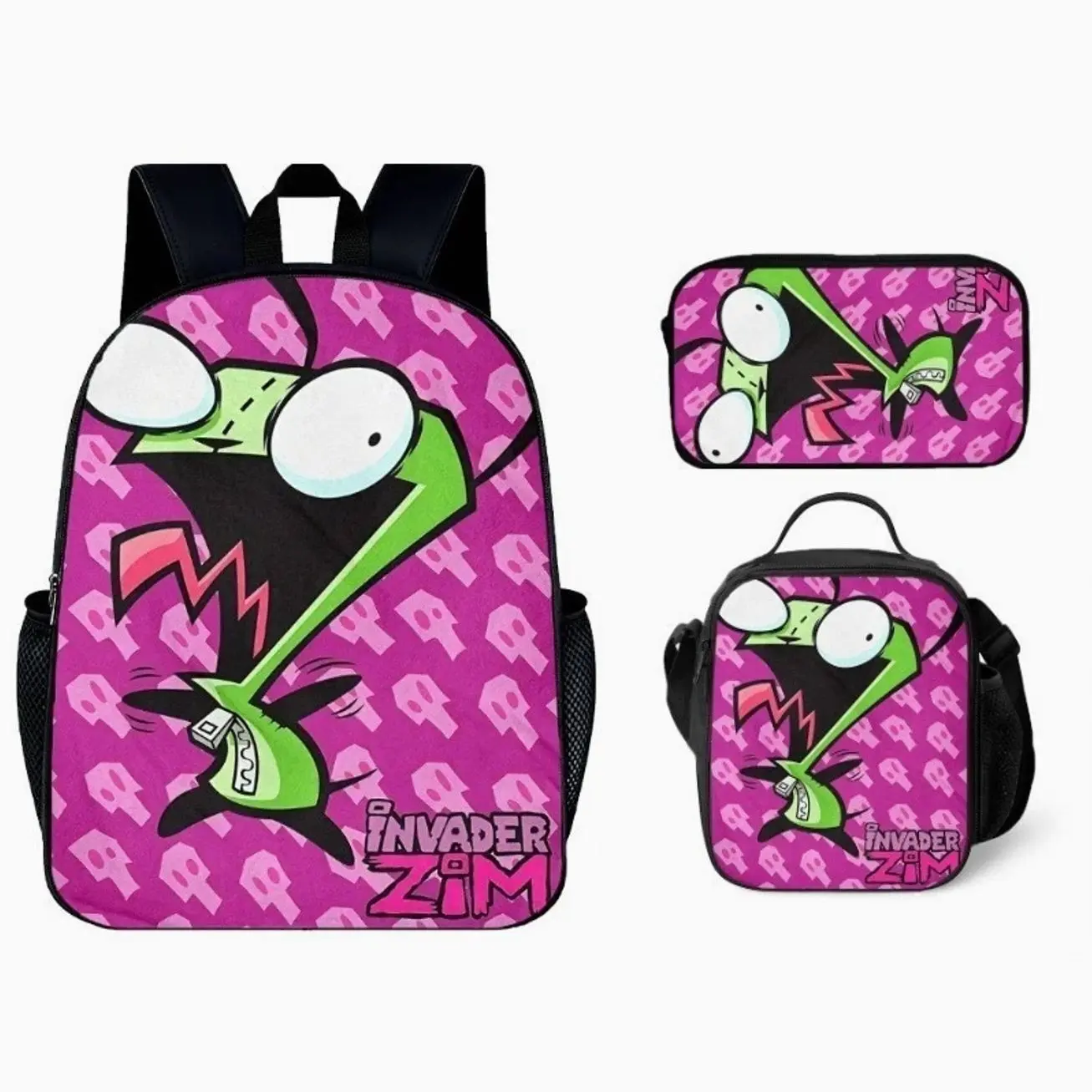 Cute Sci-Fi Alien Cartoon Backpack Set for Kids - School Bookbag with Lunch Bag & Pencil Case 3pcs Combo