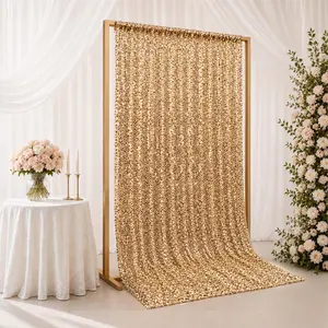 Gold Large Payette Sequin Backdrop Curtain 5ft x 12ft - Big Round Sequin Event Photography Panel with Rod Pocket