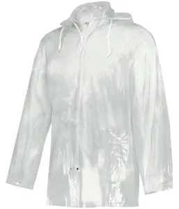 Clear Rain Jacket Unisex PVC Raincoat with Front Zipper Storm Flap Air Mesh Vent Back Adjustable Snap Closures Adult Sizes Detachable Hood Summer