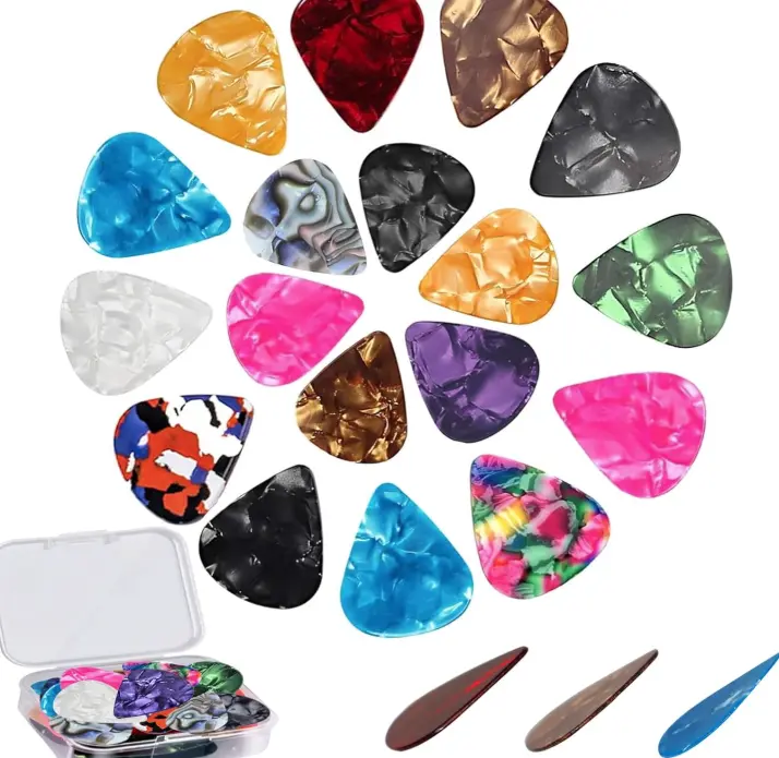 21 Pack Guitar Picks with Organizer Storage Box, 4 Different Thickness Colorful Celluloid Guitar Picks Plectrums for Acoustic Guitar, Electric Guitar, Bass, Ukulele