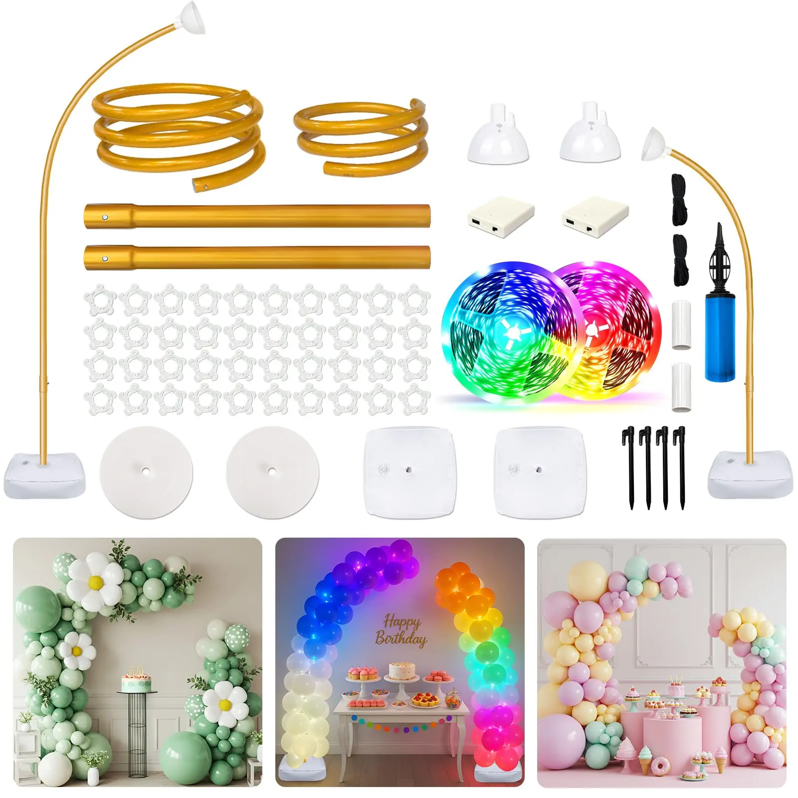 Balloon Arch Kit With Led Lights  9.35ft & 6ft Free Bending Half Stand Base Backdrop For Wedding Birthday Party Shower Yard Lawn Graduation Decorations