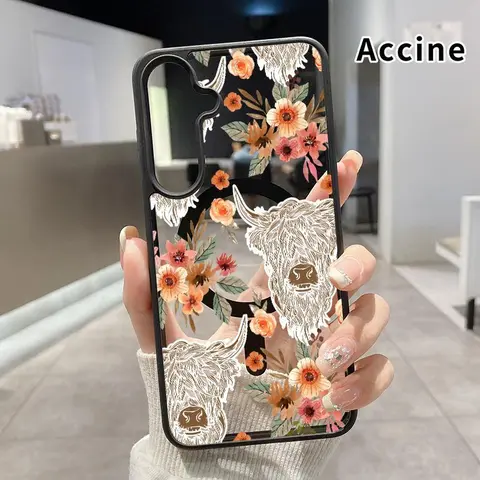 Magnetic  Phone Case Compatible with Samsung Galaxy S26 S23 Ultra S24 Plus S25 S22 Bison Floral Symphony Acrylic Transparent All Coverage support wireless charging Cell Phone Cover Gift for Boy, Smartphone, Handheld, Protection
