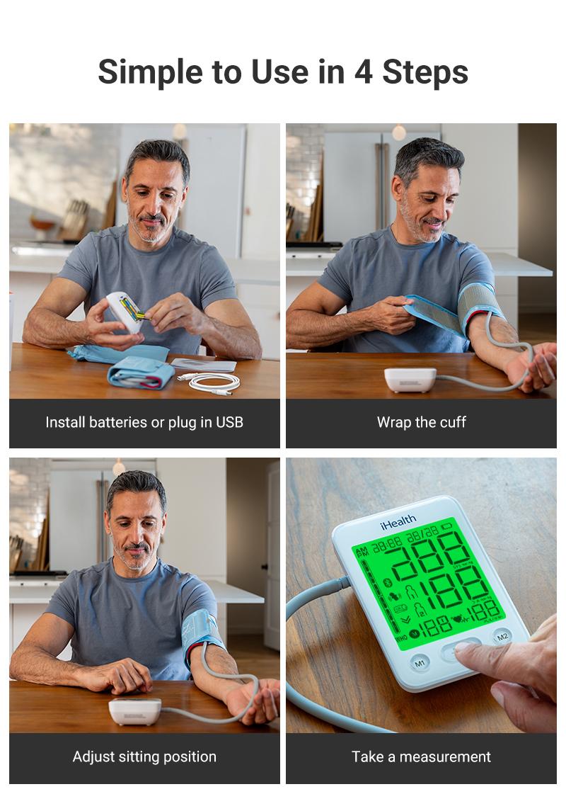 iHealth Bluetooth Upper Arm Blood Pressure Monitor, HSA/FSA Eligible β 4.5" Tri-Color WHO-Based LCD, Clinically Accurate, Irregular Heartbeat Alert, Body & Cuff Detection, Bluetooth Cloud Sync, Batteries, Alkaline iHealth Bluetooth Upper Arm Blood Pressure Monitor, HSA/FSA Eligible β 4.5" Tri-Color WHO-Based LCD, Clinically Accurate, Irregular Heartbeat Alert, Body & Cuff Detection, Bluetooth Cloud Sync, Batteries, Alkaline