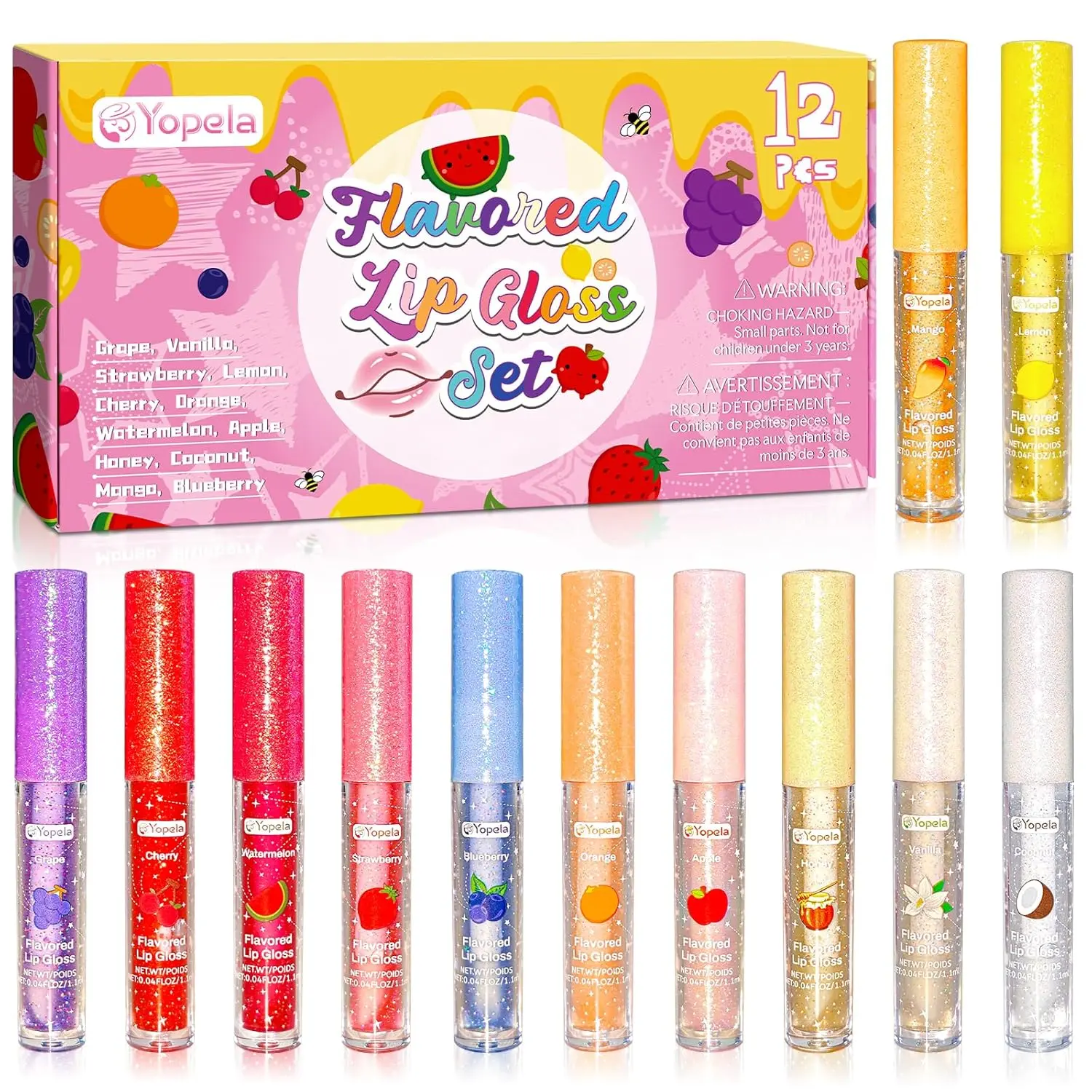 12 Piece Fruity Lip Gloss Set, Hydrating Non-Sticky Lip Care with Vitamin E for a Glossy Shine, Includes Blueberry & Grape Scents, for Office & Daily Use, Hydrate, Coconut, Glossy Lips