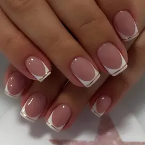 24pcs Wearable Nail Tips Short Square French Manicure, Nude Accents, Easy Apply False Nails for Women, Nail Tips Art