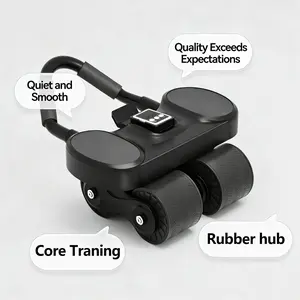 Dual-Wheel Ab Roller, Automatic Rebound Abs Workout Equipment with Elbow Support, Timer, and Knee Mat for Home Core Strengthening, Abdominal Muscle Trainer