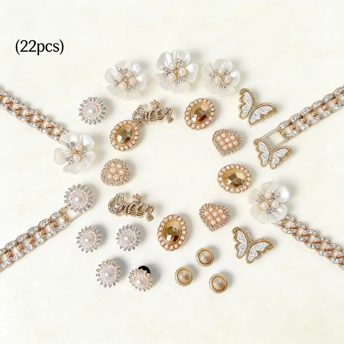 Clog Accessories Decor Set - Rhinestone Shoe Embellishment with Floral, Butterfly, Letter Charms, Bowknot and Chain for Women's Footwear, Shoe Embellishment Set, Rhinestone Shoes Charms