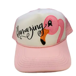 Flamazing Trucker Hat - With Hand Painted Flamingo Design on Pink Foamie Snapback Trucker Hat