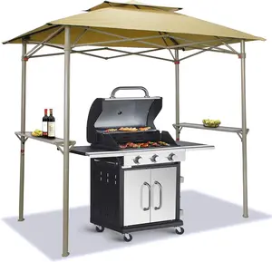 Crown Shades 8x5 Grill Gazebo - Pop Up Canopy for BBQ and Backyard Patio - Easy Outdoor Barbecue Shade Cover with Double Tier Vented Top & 2 Side Shelves