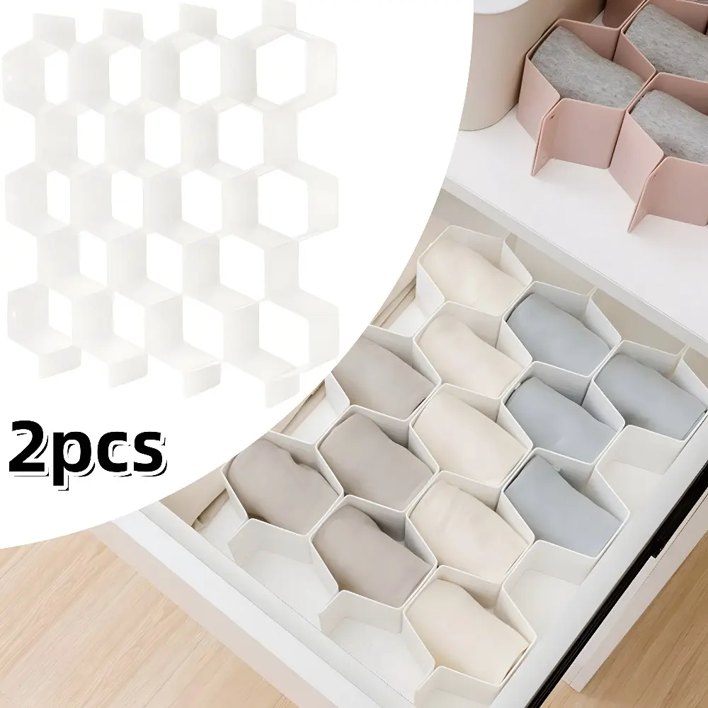 2pcs Plastic Honeycomb Drawer Divider Organizer Boxes - Smooth, Lightweight, Durable, Adjustable, Collapsible, Freely Assemblable for Room & Dorm Room Decoration, Maximizing Drawer Space, Storing Socks, Underwear, Fits Any Drawers