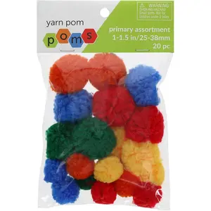 Yarn Pom Poms - Assorted Primary - 1" to 1.5" 20 count Pom Poms  and Crafts Gray Pompoms for Crafts Craft Puff Balls for Crafts