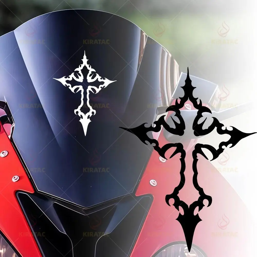 2 Gothic Tribal Flame Cross Motorcycle Stickers, Motorcycle Decoration to express personal style and spiritual beliefs, waterproof and durable vinyl Decal