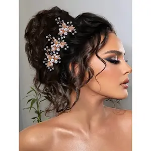 Set of Three Elegant Pearl Rhinestone Hairpins, Perfect for Bridesmaids and Weddings, Luxury Wedding Accessories