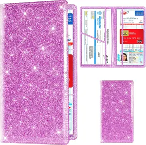 Car Registration and Insurance Holder, Bling Premium Pu Leather Vehicle Glove Box Organizer, Prefect Leather License Registration Holder for Driver License, Cards & Essential Documents (Purple)																	