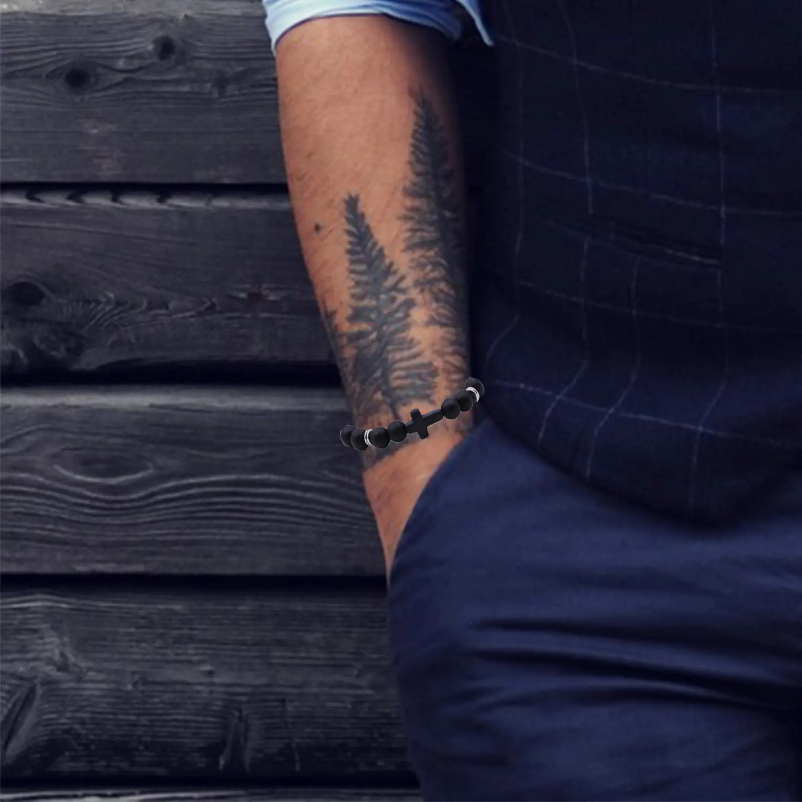 TTZZ Cross Beads Bracelet for Men Women, 8MM Beaded Bracelets Couples Bracelets,Lava Rock Turquoise Tiger Eye Natural Bracelet Anxiety Stretch Elastic