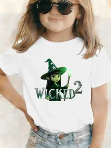 Wicked Witches 2 Musical Inspiration Girls' Short Sleeve T-Shirt, Albus & Glinda Print, Loose Fit, Ideal for School, Spring Summer