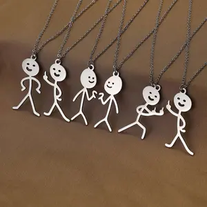 Cartoon stickman love friendship couple necklace, personalized daily funny jewelry gift for men and women