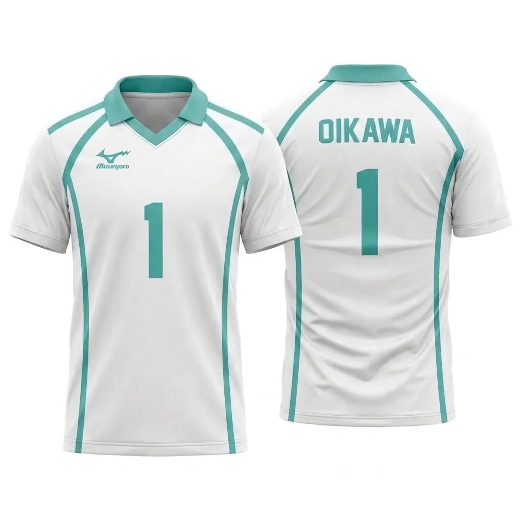 Oikawa 1 Anime Volleyball Jersey Polo Shirt, Aoba Johsai High School Manga Sports Uniform, Mens White Turquoise Athletic Training Top, Breathable Quick Dry Short Sleeve Activewear, Casual Streetwear Otaku Cosplay Fan Gift