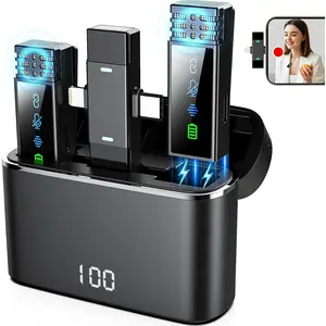 2 Pack  Lavalier Microphone for  iPad Android,  Noise Reduction Mini Microphone with  Case 7H Clip  Microphones for Interview, Recording, Vlogging, Live Streaming, 80ft