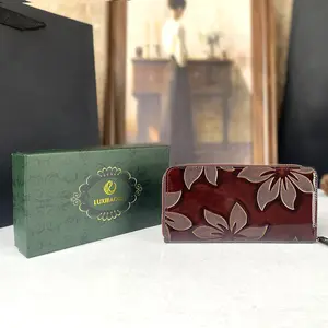 Vintage-Style Women'S Wallet with Embossed Floral Design-Long Zipper Pouch for Cards, Cash &Jewelry, Red, Polyester Lined, Hand Washable wallets women