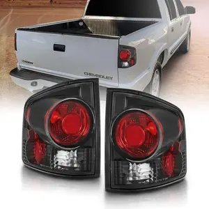 AmeriLite for 94-04 Chevy S-10 / GMC Sonoma Black Replacement Brake Lamp Tail Lights Assembly Set - Passenger and Driver Side
