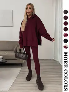 Women's Hoodie & Elastic Waist Skinny Pants Two-piece Set, Casual Fashion Cozy Breathable Two Piece Outfits for Daily Outdoor Wear, Women Clothes for Fall & Winter, Womenswear